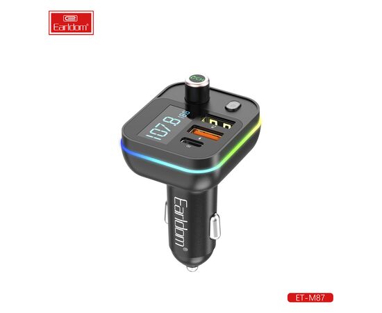  ФМ модулятор (2USB выхода + USB-C, microSD, Bluetooth) Earldom ET-M87, 3.1A, с подсветкой 