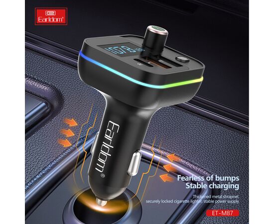 ФМ модулятор (2USB выхода + USB-C, microSD, Bluetooth) Earldom ET-M87, 3.1A, с подсветкой 