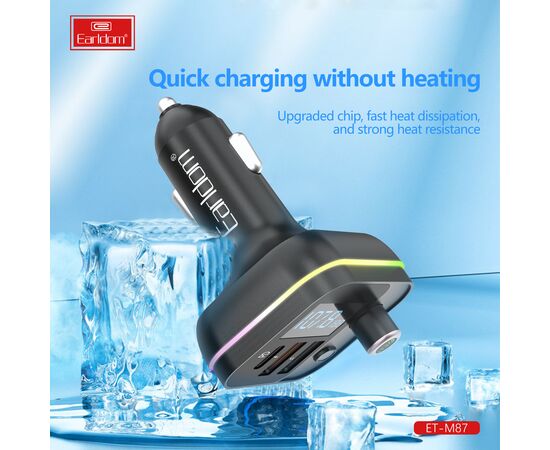  ФМ модулятор (2USB выхода + USB-C, microSD, Bluetooth) Earldom ET-M87, 3.1A, с подсветкой 