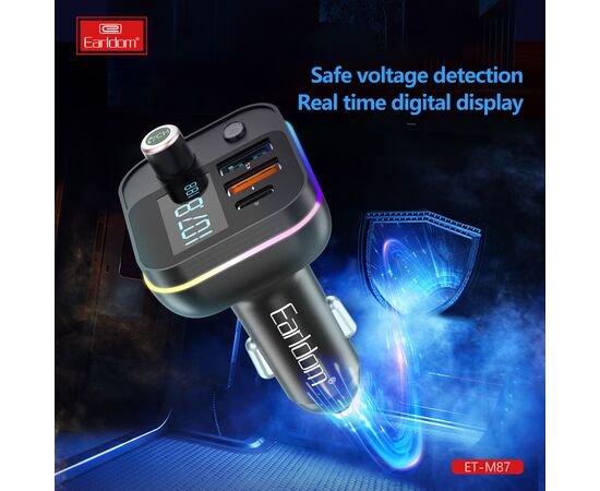  ФМ модулятор (2USB выхода + USB-C, microSD, Bluetooth) Earldom ET-M87, 3.1A, с подсветкой 