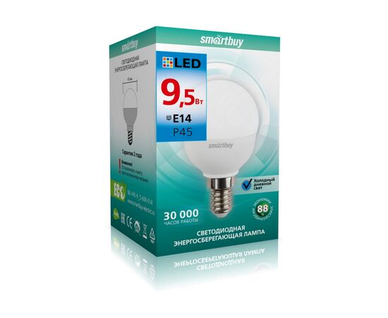  Лампа светодиодная SMARTBUY P45 9,5Вт 6000K E14 (холодный свет) (1/10) 