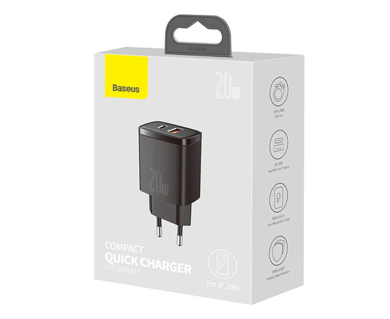  СЗУ Baseus Compact Quick Charger USB-A +Type-C 20W, CCXJ-B01 (Black) 