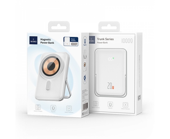  Внешний аккумулятор WiWU Wi-P009 MagSafe 10000 mAh 20W с подставкой (White) 