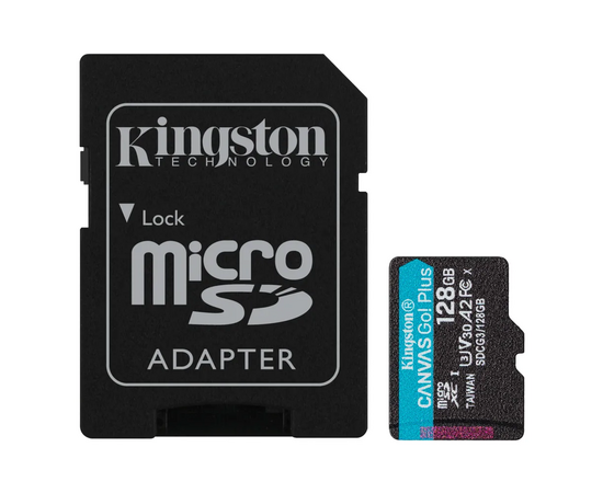  MicroSD  128GB  Kingston Class 10 Canvas Go Plus UHS-I U3 V30 A2 (170/70 Mb/s) + SD адаптер 