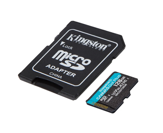  MicroSD  128GB  Kingston Class 10 Canvas Go Plus UHS-I U3 V30 A2 (170/70 Mb/s) + SD адаптер 