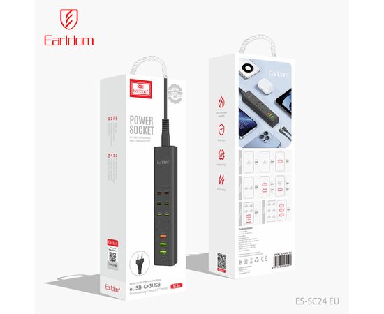  Удлинитель Earldom ES-SC24 EU, 3USB+6Type C PD ,длина 1м 