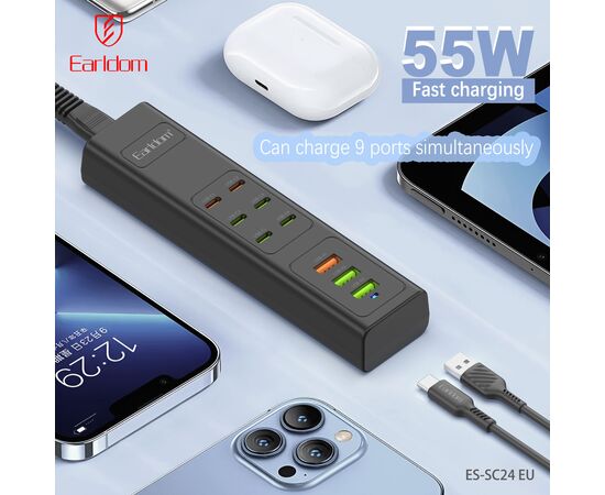  Удлинитель Earldom ES-SC24 EU, 3USB+6Type C PD ,длина 1м 