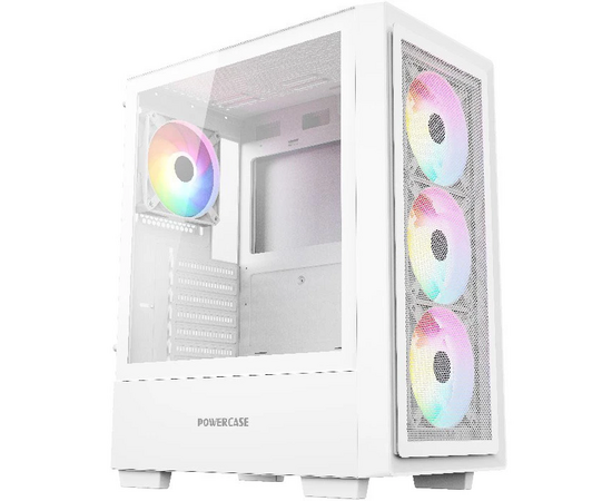  Корпус Powercase Mistral AY4W ARGB (CMAYW-A4), Tempered Glass, 4x 120mm ARGB Fans, белый, ATX 