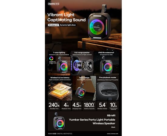  Портативная акустика REMAX Yumker Series 5W Party Light Portable Wireless Speaker RB-M11 (черный) 