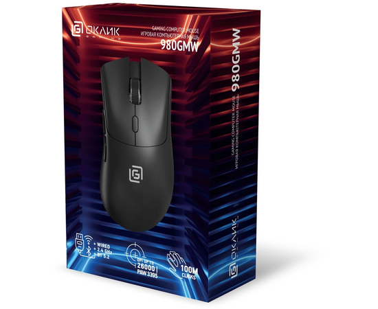  Мышь OKLICK 980GMW черный оптическая 26000dpi беспров. BT/Radio USB для ноутбука 6but 