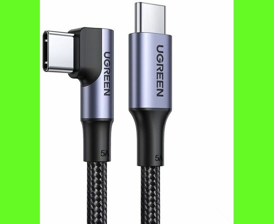  Кабель UGREEN US334 70643 USB-C 2.0 Male To Angled 90° USB-C 2.0 Male 5A Data Cable 1m Black 