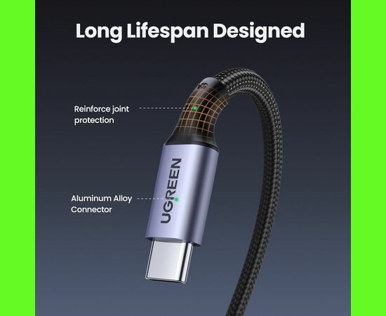  Кабель UGREEN US334 70643 USB-C 2.0 Male To Angled 90° USB-C 2.0 Male 5A Data Cable 1m Black 