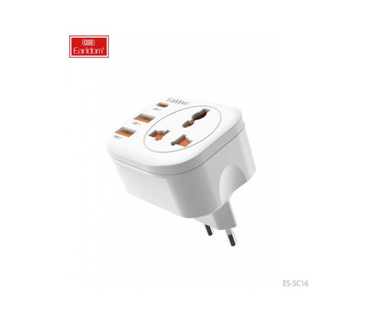  Сетевой фильтр Earldom ES-SC16 4в1,(2USB+1USB-C+1розетка),мощность 4000W 