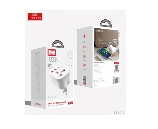  Сетевой фильтр Earldom ES-SC16 4в1,(2USB+1USB-C+1розетка),мощность 4000W 