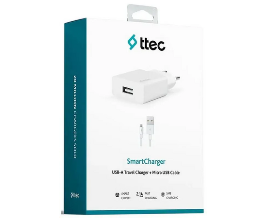  СЗУ TTEC 2SCS20MB SmartCharger Travel Charger 2.1A Micro USB Cable -White 